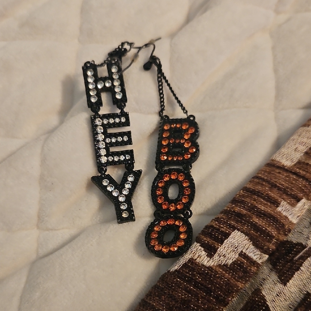 Black and Orange 'Hey Boo' Earrings